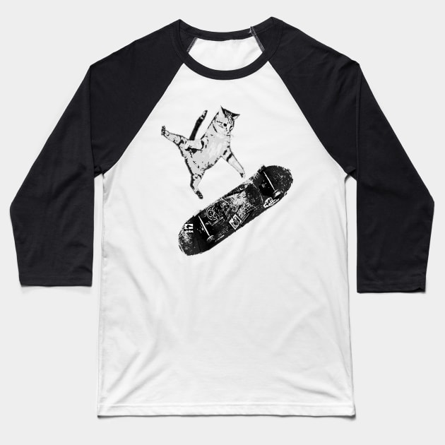 RAD SKATEBOARDING KICK FLIP CAT | SK8CAT Baseball T-Shirt by MrWatanabe